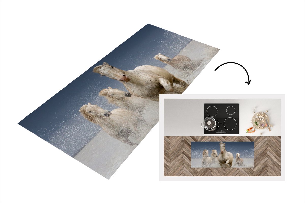 KitchenYeah Keukenloper - Loper keuken - Paarden - Water - Modder - 120x50 cm - Keukenloper vinyl Multicolor