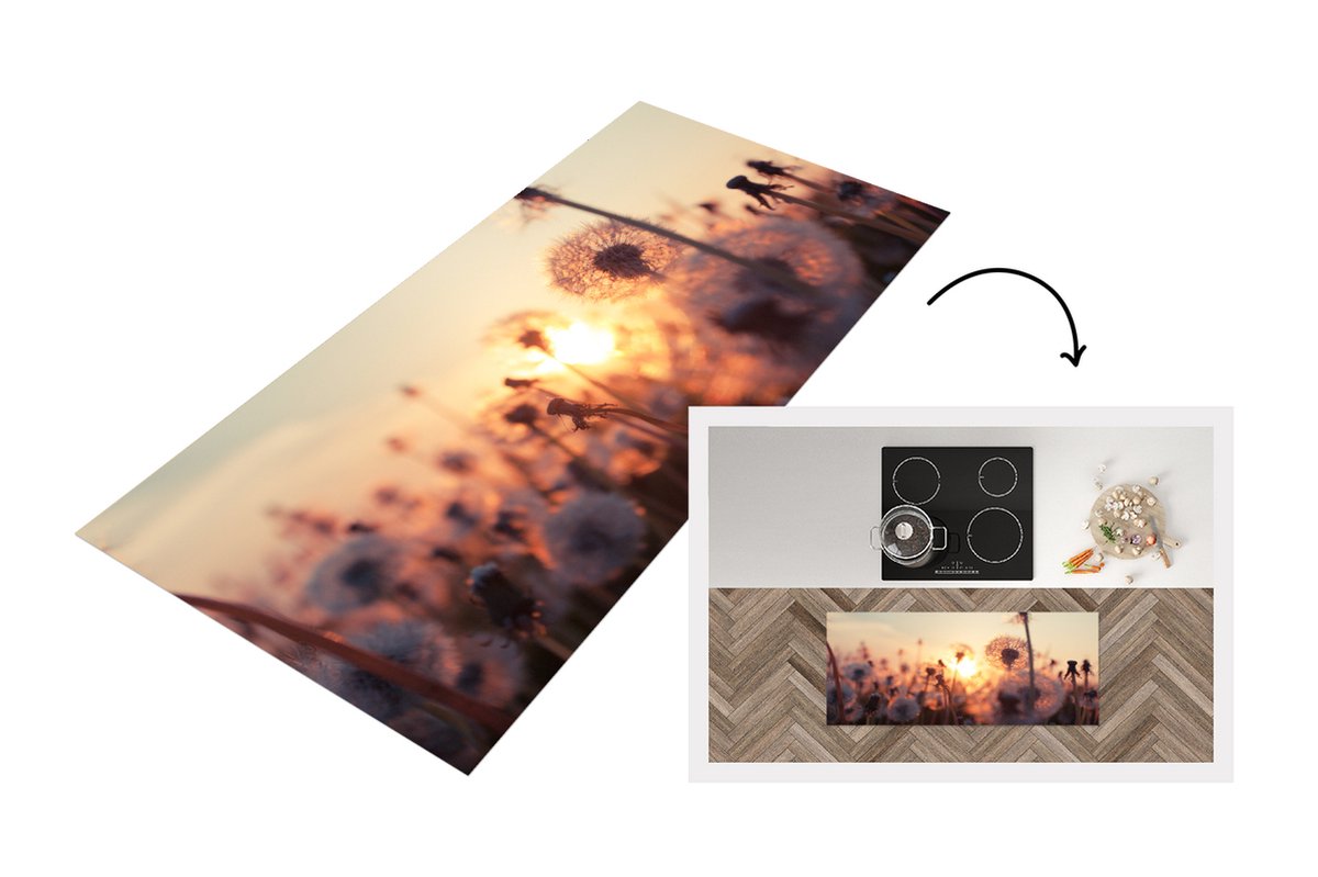 KitchenYeah Keukenloper - Loper keuken - Paardenbloem - Zonsondergang - Lente - Keukenloper vinyl Multicolor