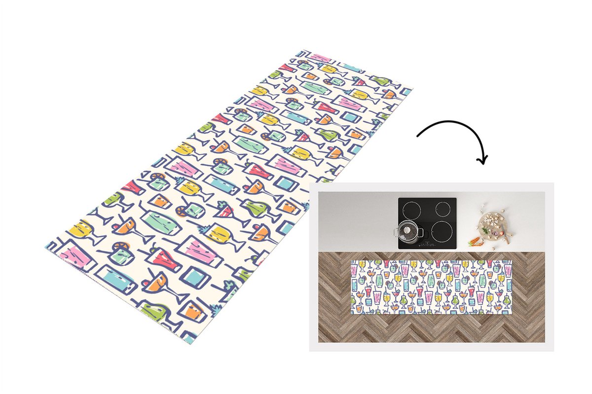 KitchenYeah Keukenloper - Loper keuken - Cocktail - Glas - Zomer - Patronen - 180x60 cm - Keukenloper vinyl Multicolor