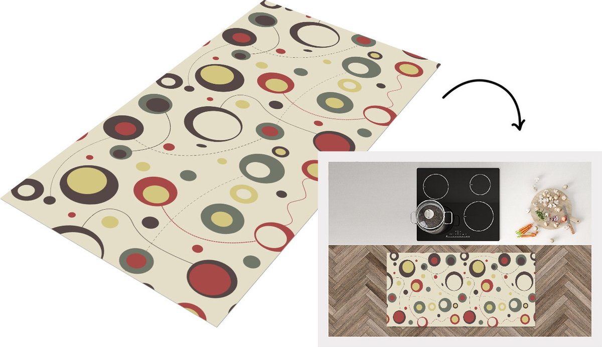 KitchenYeah Keukenloper - Loper keuken - Cirkel - Lijn - Design - 120x60 cm - Keukenloper vinyl Multicolor