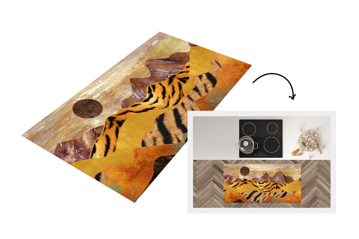KitchenYeah Keukenloper - Loper keuken - Tijgerprint - Goud - Marmer - 120x60 cm - Keukenloper vinyl Multicolor