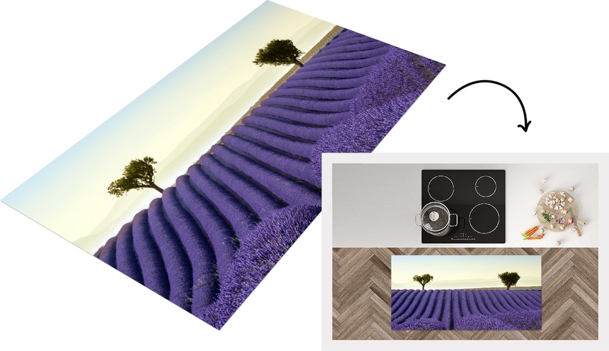 KitchenYeah Keukenloper - Loper keuken - Rollende heuvels met bomen op lavendelveld - Keukenloper vinyl, foto 2
