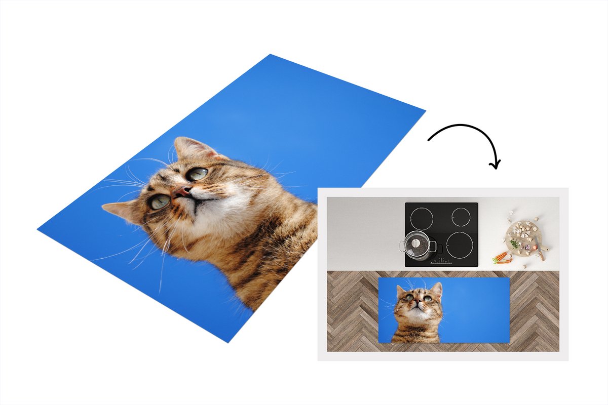 KitchenYeah Keukenloper - Loper keuken - Kat - Bruin - Lucht - 120x60 cm - Keukenloper vinyl Multicolor