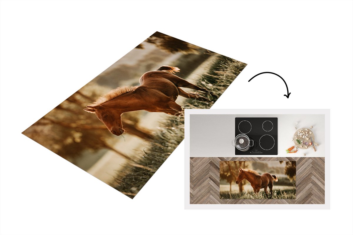 KitchenYeah Keukenloper - Loper keuken - Paard - Licht - Weide - 120x60 cm - Keukenloper vinyl Multicolor
