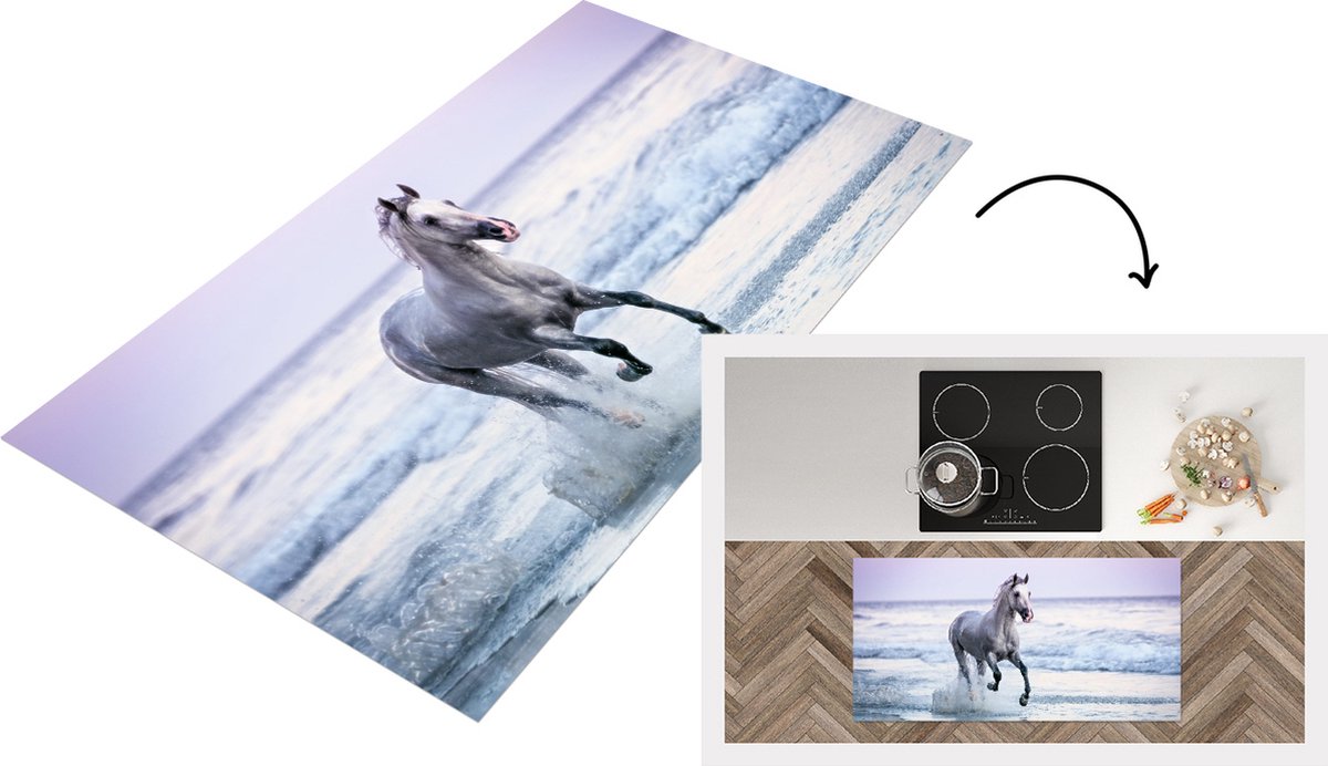 KitchenYeah Keukenloper - Loper keuken - Paard - Zee - Pastel - 120x60 cm - Keukenloper vinyl Multicolor