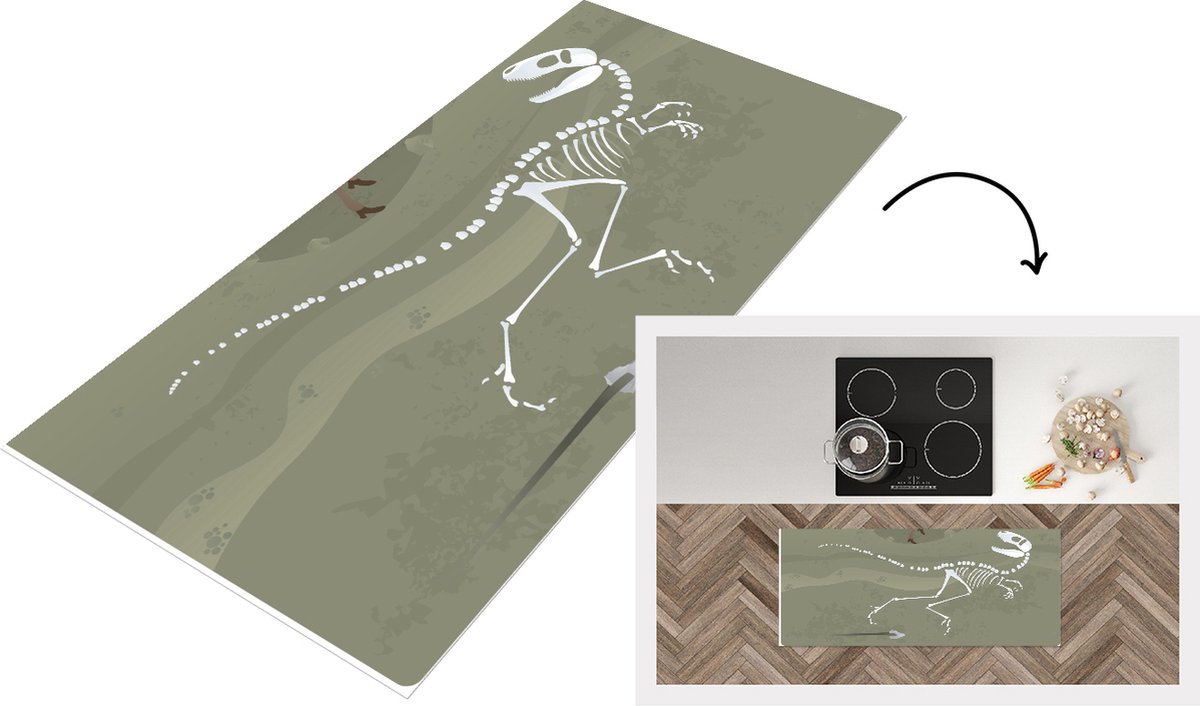 KitchenYeah Keukenloper - Loper keuken - Dinosaurus - Skelet - Archeologie - Tekening - 120x50 cm - Keukenloper vinyl Multicolor