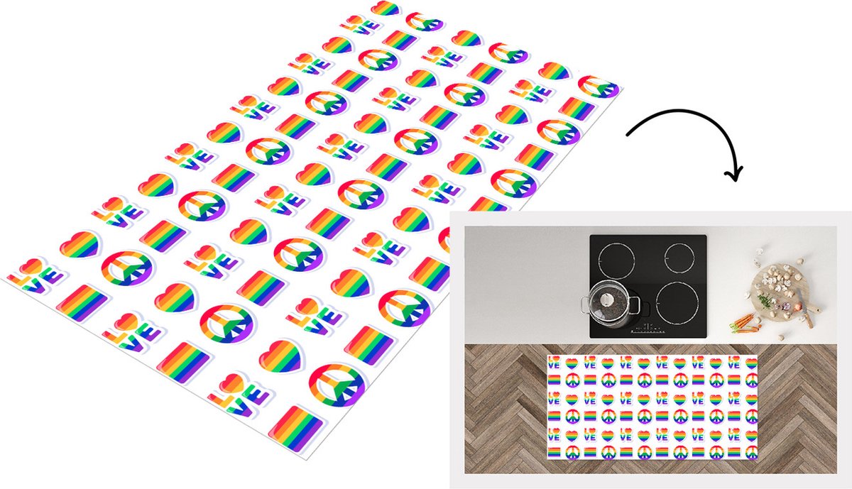 KitchenYeah Keukenloper - Loper keuken - Regenboog - Sjabloon - Pride Vlag - 120x60 cm - Keukenloper vinyl Multicolor