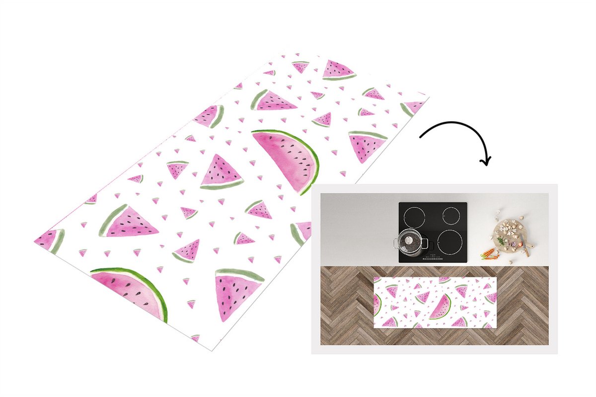 KitchenYeah Keukenloper - Loper keuken - Watermeloen - Waterverf - Sjablonen - Keukenloper vinyl Multicolor