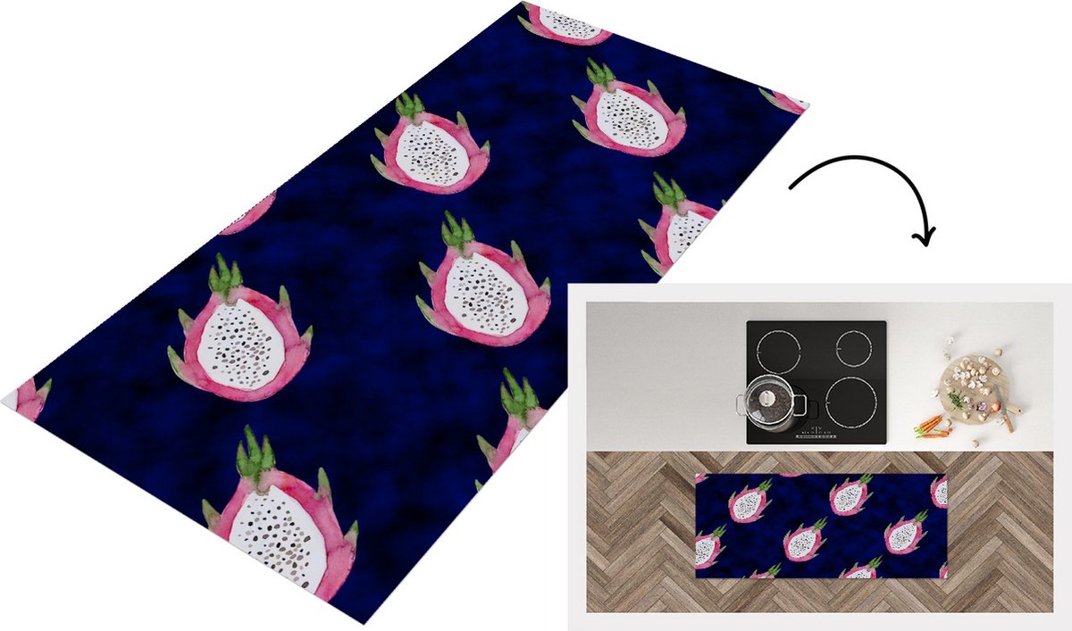 KitchenYeah Keukenloper - Loper keuken - Drakenfruit - Sjablonen - Fruit - 120x50 cm - Keukenloper vinyl Multicolor