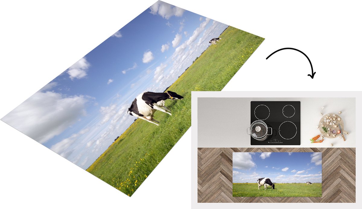 KitchenYeah Keukenloper - Loper keuken - Koe - Gras - Nederland - Dieren - 120x60 cm - Keukenloper vinyl Multicolor