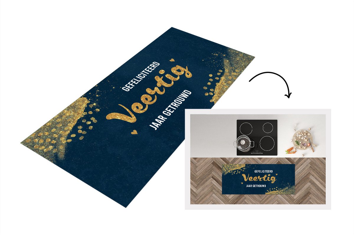 KitchenYeah Keukenloper - Loper keuken - Gefeliciteerd veertig jaar getrouwd - Quotes - Goud - Spreuken - Trouwen - 120x50 cm - Keukenloper vinyl Multicolor