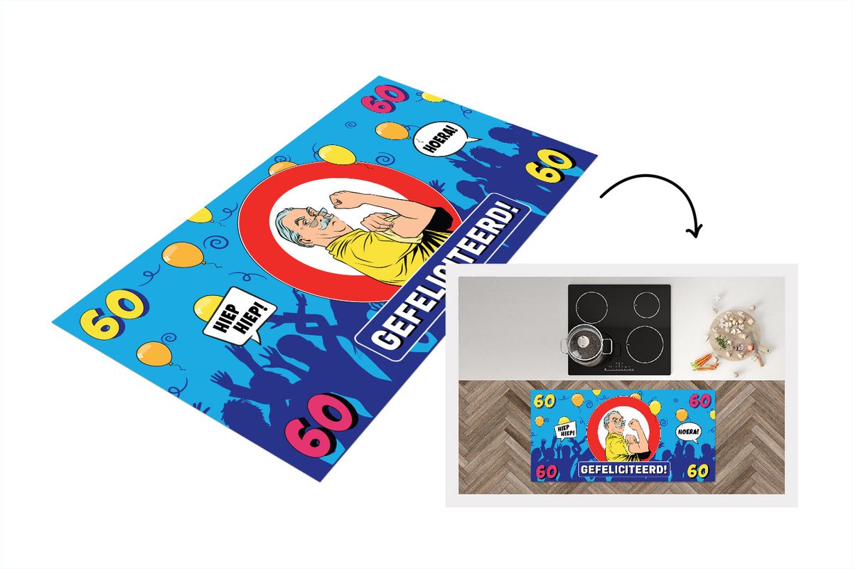 KitchenYeah Keukenloper - Loper keuken - Verjaardag - Jubileum- 60 Jaar - Man - 120x60 cm - Keukenloper vinyl Multicolor