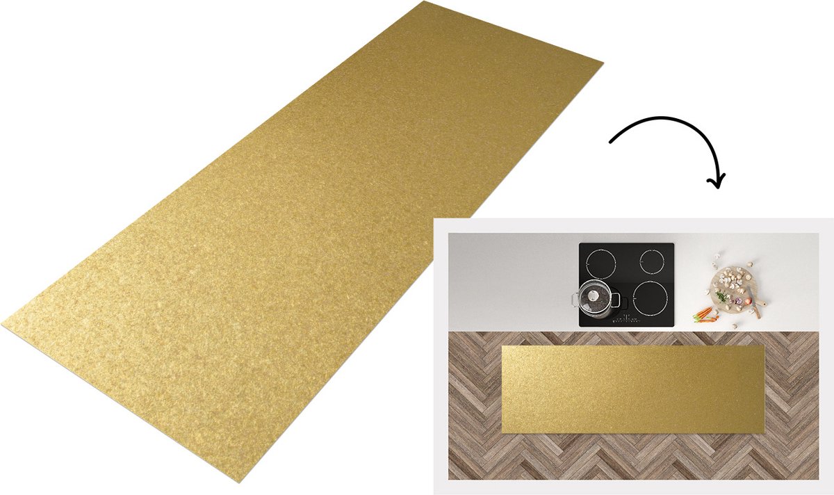 KitchenYeah Keukenloper - Loper keuken - Goud print - Metaal - 150x50 cm - Keukenloper vinyl Multicolor