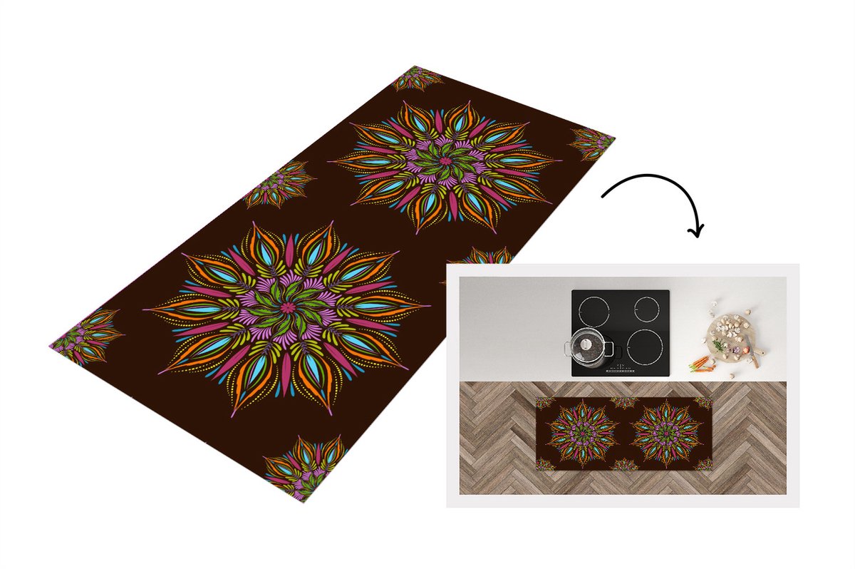 KitchenYeah Keukenloper - Loper keuken - Mandala - Design - Bohemian - 120x50 cm - Keukenloper vinyl Multicolor