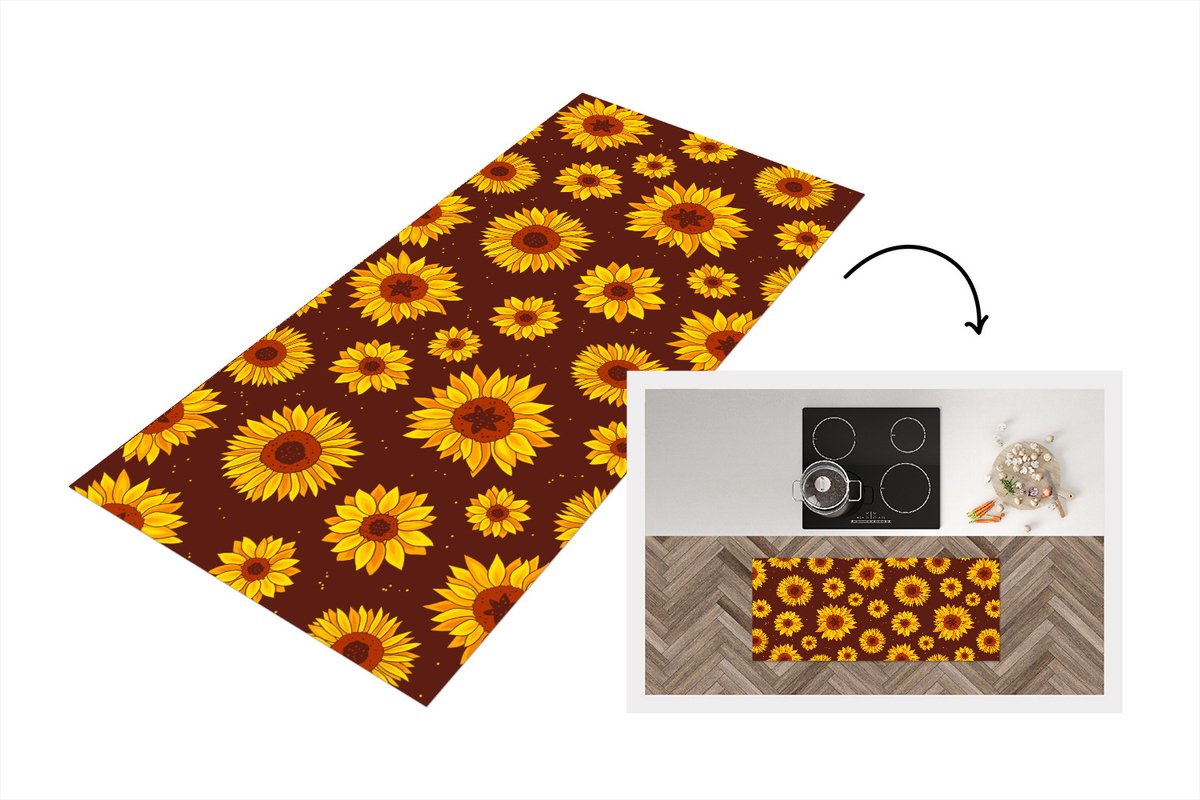 Keukenloper - Loper keuken - Zonnebloem - Bohemian - Flora - Patroon - 120x50 cm - Keukenl