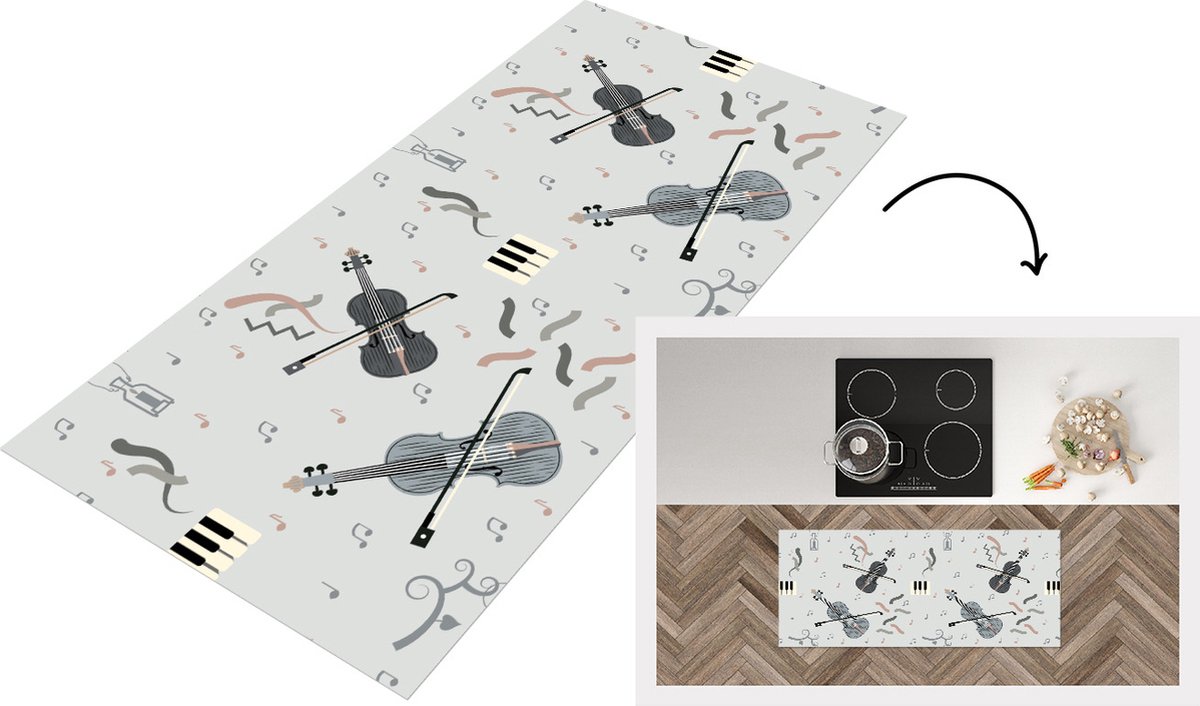KitchenYeah Keukenloper - Loper keuken - Patroon - Muziek - Viool - 120x50 cm - Keukenloper vinyl Multicolor