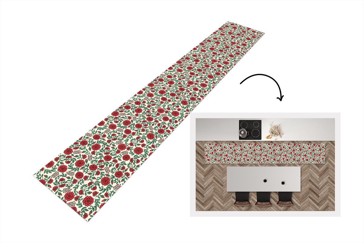 KitchenYeah Keukenloper - Loper keuken - Bloem - Planten - Boho - Design. - 300x50 cm - Keukenloper vinyl Multicolor