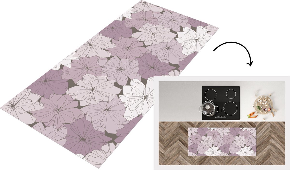KitchenYeah Keukenloper - Loper keuken - Patroon - Bloemen - Minimalisme - 120x50 cm - Keukenloper vinyl Multicolor