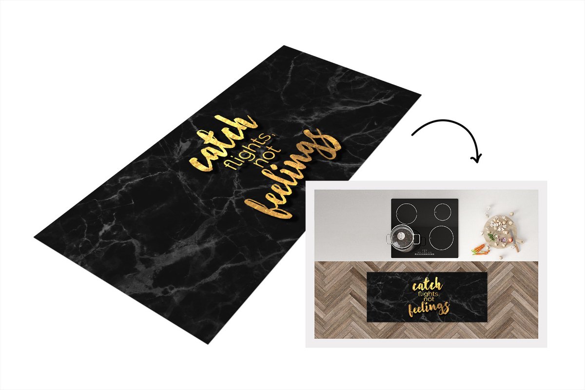 KitchenYeah Keukenloper - Loper keuken - Quotes - Emotie - Marmer - 120x50 cm - Keukenloper vinyl Multicolor