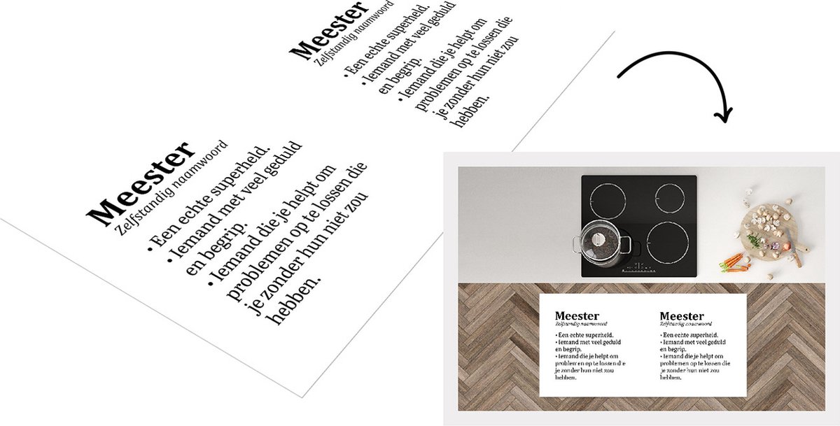 KitchenYeah Keukenloper - Loper keuken - Quote - Wit - Zwart - Meester bedankt - Woordenboek - Spreuken - 120x60 cm - Keukenloper vinyl Multicolor