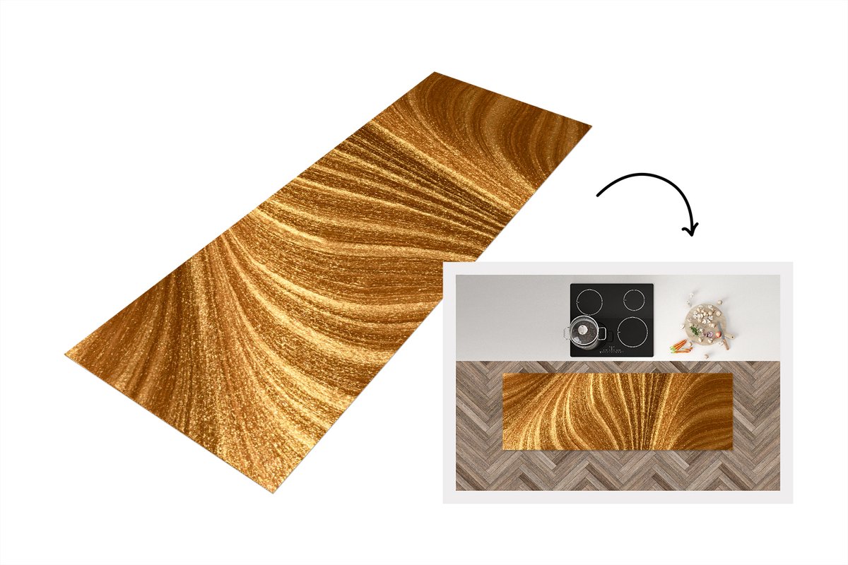 KitchenYeah Keukenloper - Loper keuken - Close-up van gouden verf - 150x50 cm - Keukenloper vinyl Multicolor