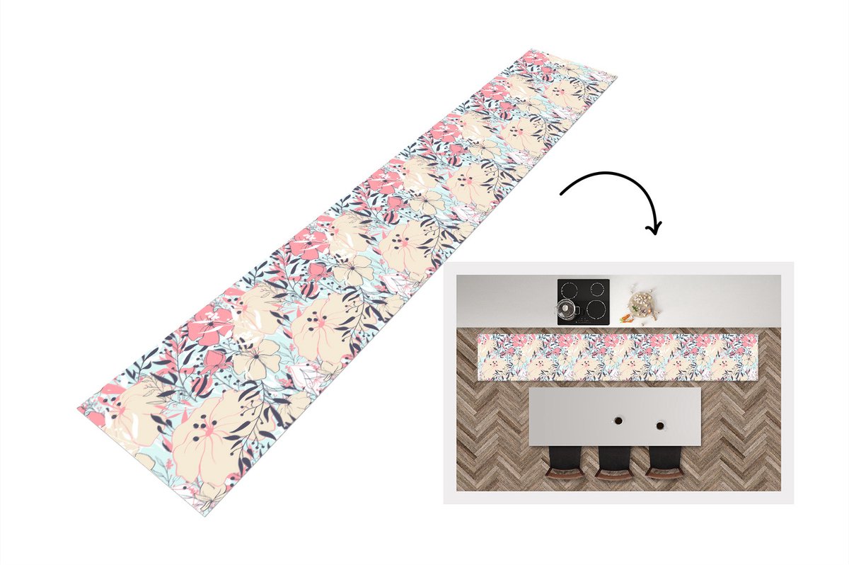 KitchenYeah Keukenloper - Loper keuken - Vintage - Bloem - Roze - Patronen - 300x50 cm - Keukenloper vinyl Multicolor