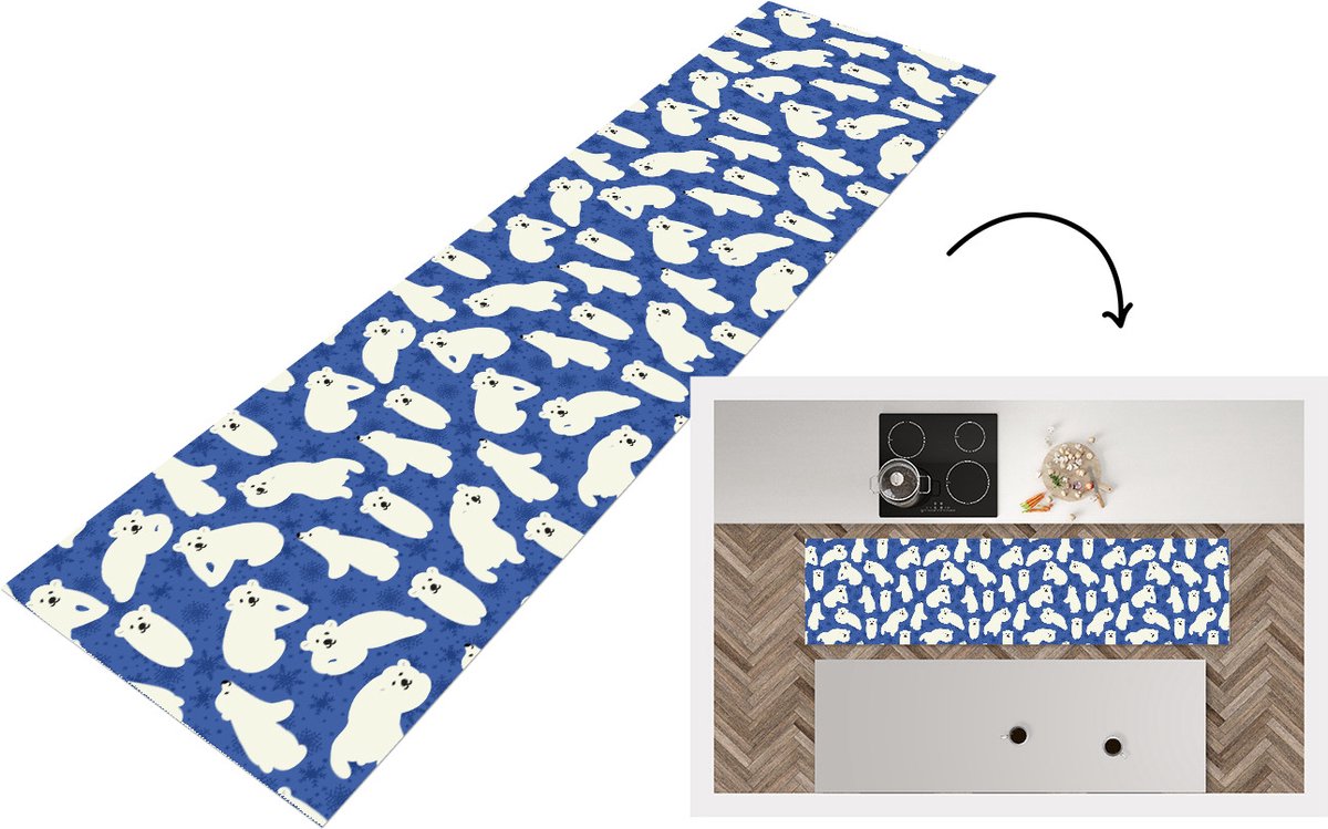 KitchenYeah Keukenloper - Loper keuken - Sneeuw - IJsbeer - Dieren - Winter - Patroon - 200x50 cm - Keukenloper vinyl Multicolor