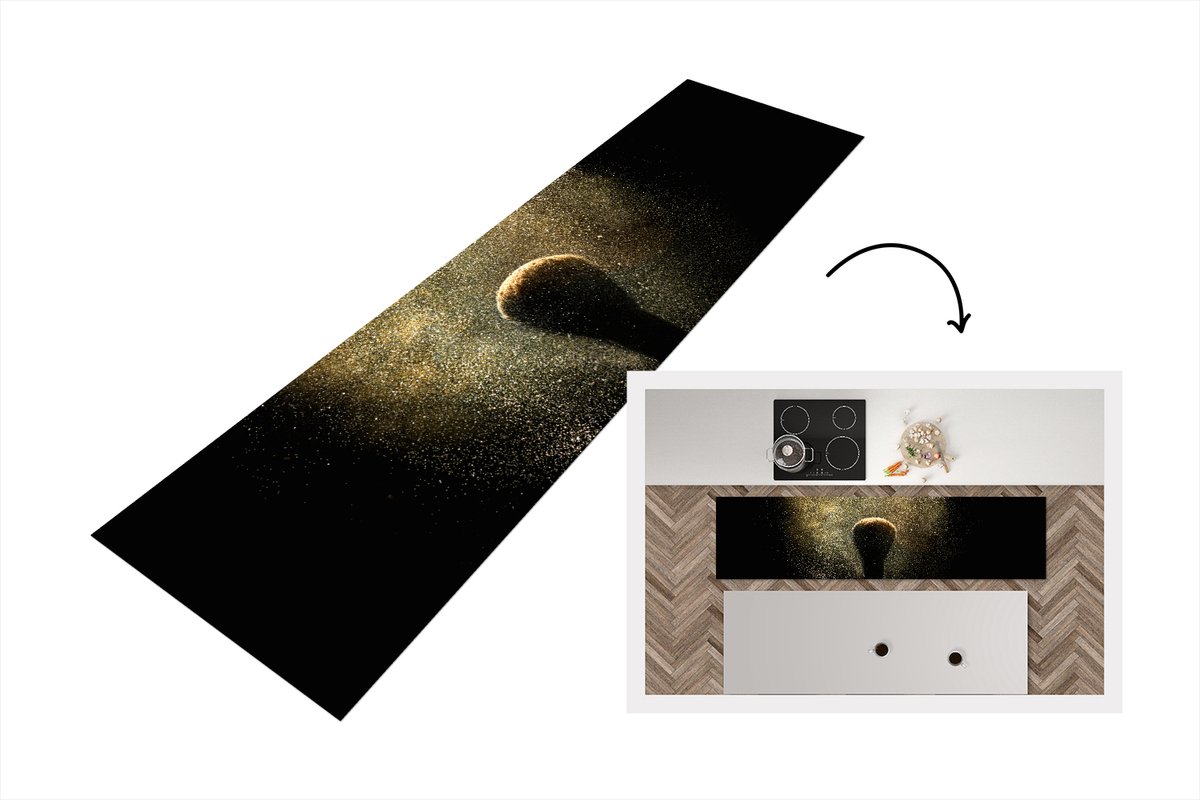 KitchenYeah Keukenloper - Loper keuken - Goud poeder op een zwarte achtergrond - Keukenloper vinyl, foto 4