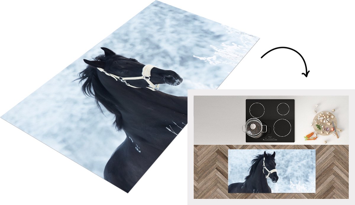 KitchenYeah Keukenloper - Loper keuken - Paard - Sneeuw - Winter - 120x60 cm - Keukenloper vinyl Multicolor