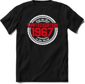 1967 Limited Edition | Feest Kado T-Shirt Heren - Dames | Wit - Rood | Perfect Verjaardag Cadeau Shirt | Grappige Spreuken - Zinnen - Teksten | Maat XL