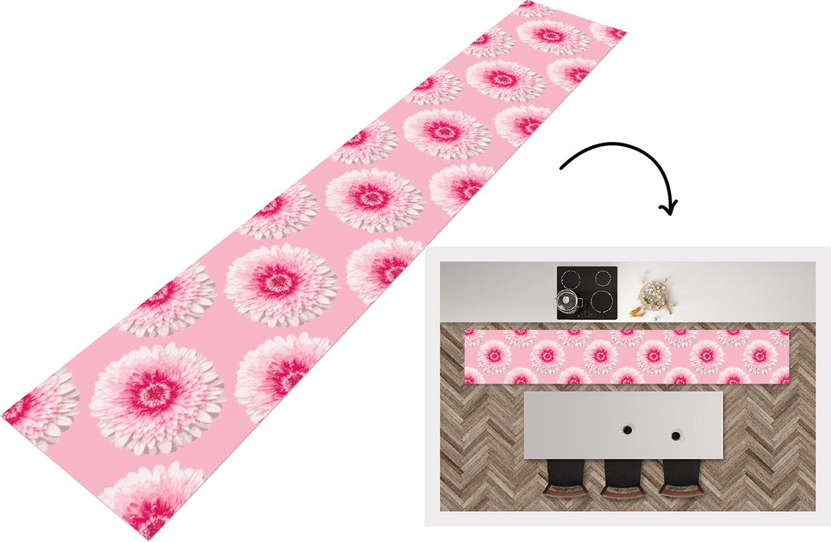 Keukenloper - Loper keuken - Meiden - Bloem - Roze - Patronen - 300x50 cm - Keukenloper vi
