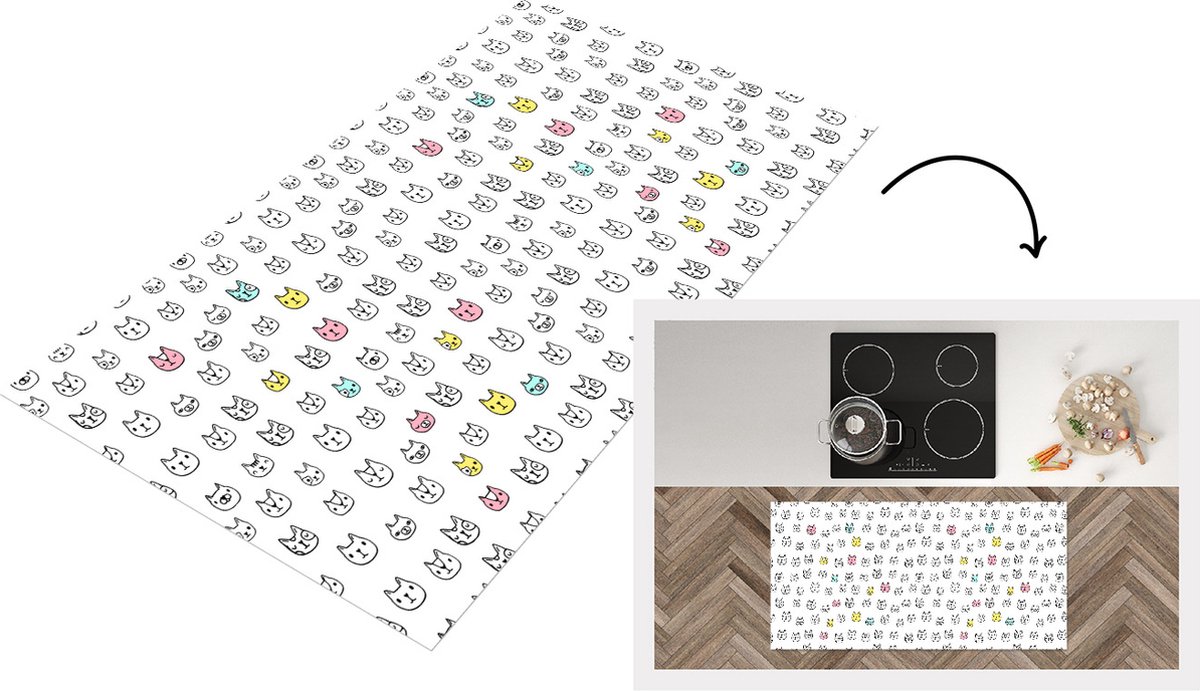 KitchenYeah Keukenloper - Loper keuken - Meisje - Kat - Huisdieren - Patronen - 120x60 cm - Keukenloper vinyl Multicolor