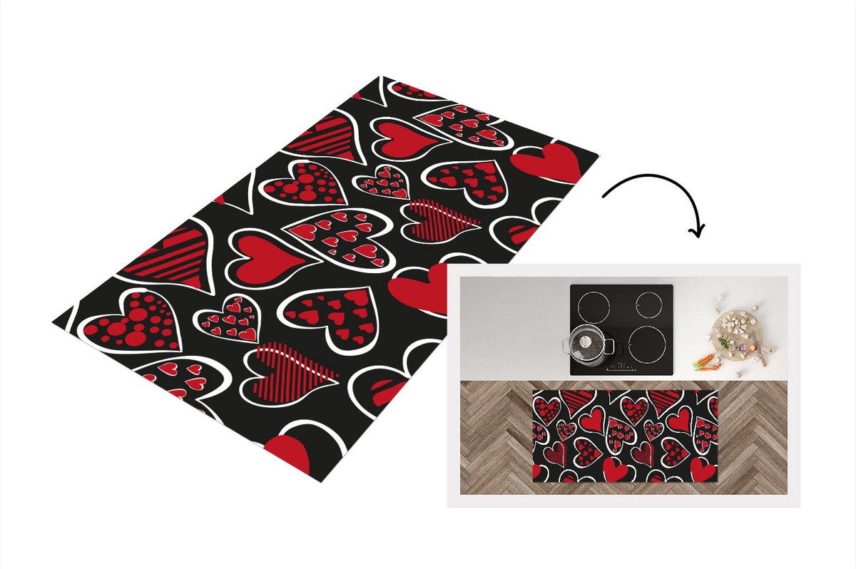 KitchenYeah Keukenloper - Loper keuken - Meisjes - Hart - Liefde - Patronen - 120x60 cm - Keukenloper vinyl Multicolor