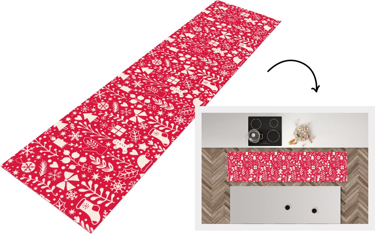KitchenYeah Keukenloper - Loper keuken - Patronen - Kerst - Winter - Feest - 200x50 cm - Keukenloper vinyl Multicolor