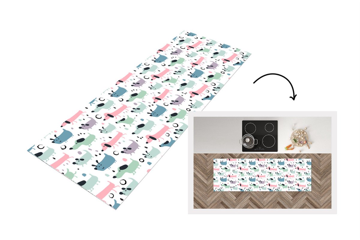 KitchenYeah Keukenloper - Loper keuken - Patroon - Hond - Tekenen - 180x60 cm - Keukenloper vinyl Multicolor
