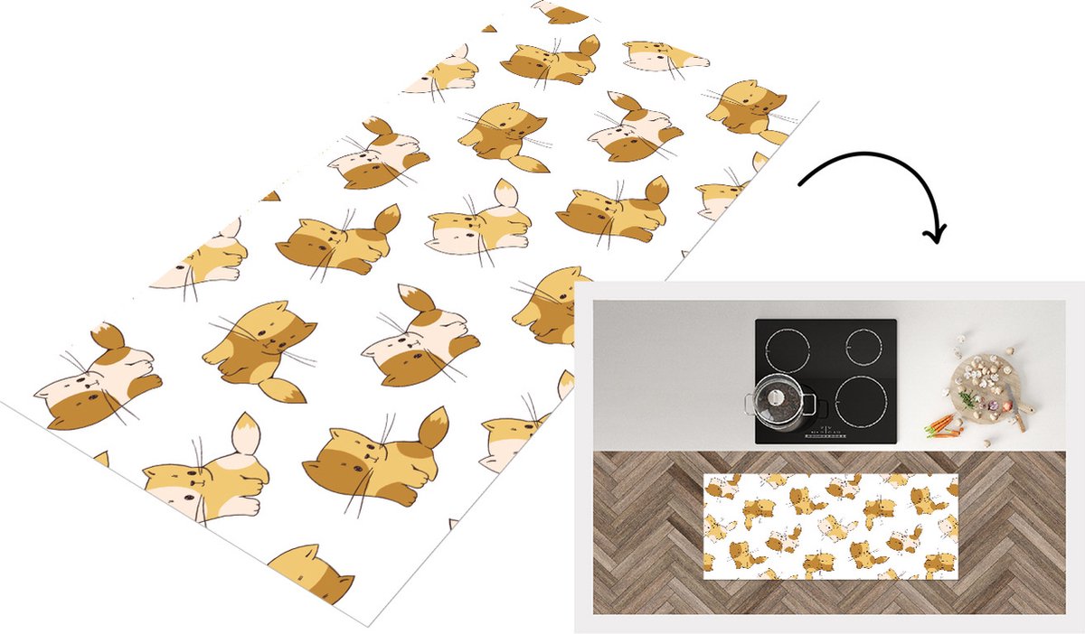 KitchenYeah Keukenloper - Loper keuken - Patronen - Kat - Kitten - 120x50 cm - Keukenloper vinyl Multicolor