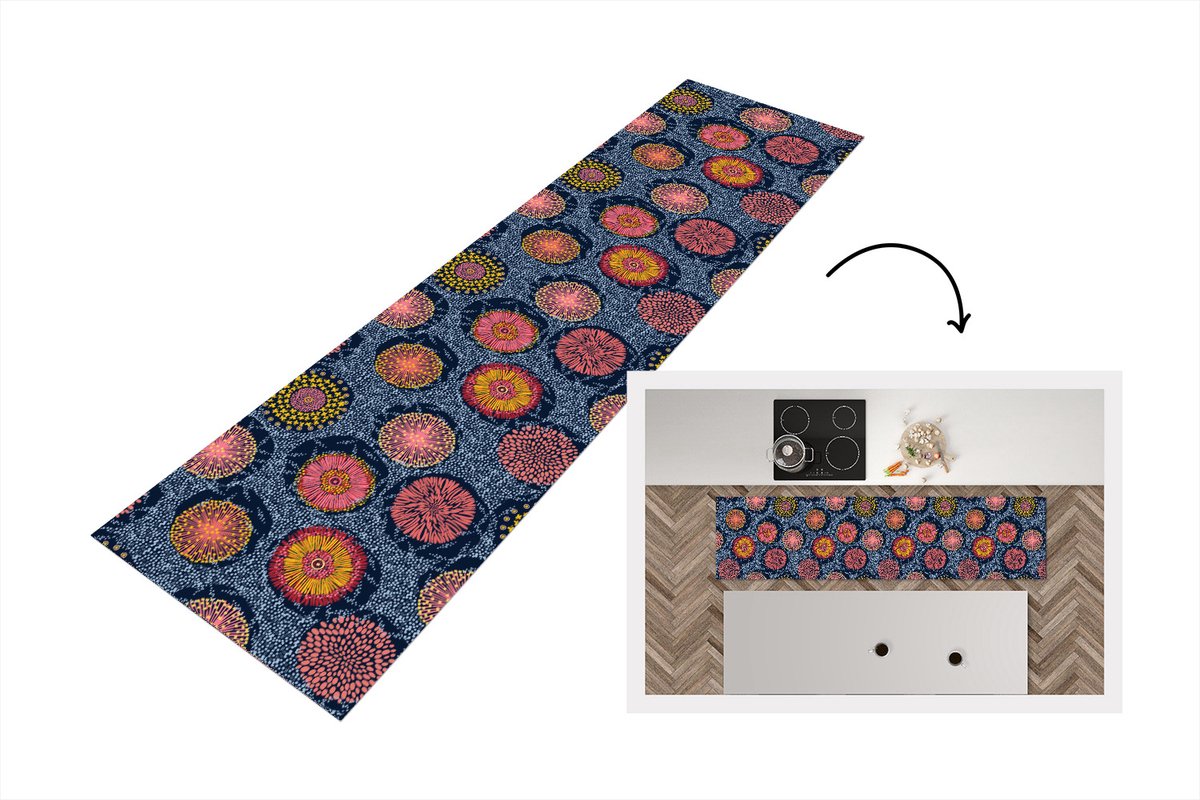 KitchenYeah Keukenloper - Loper keuken - Bloemen - Patronen - Stippen - Vintage - 240x60 cm - Keukenloper vinyl Multicolor