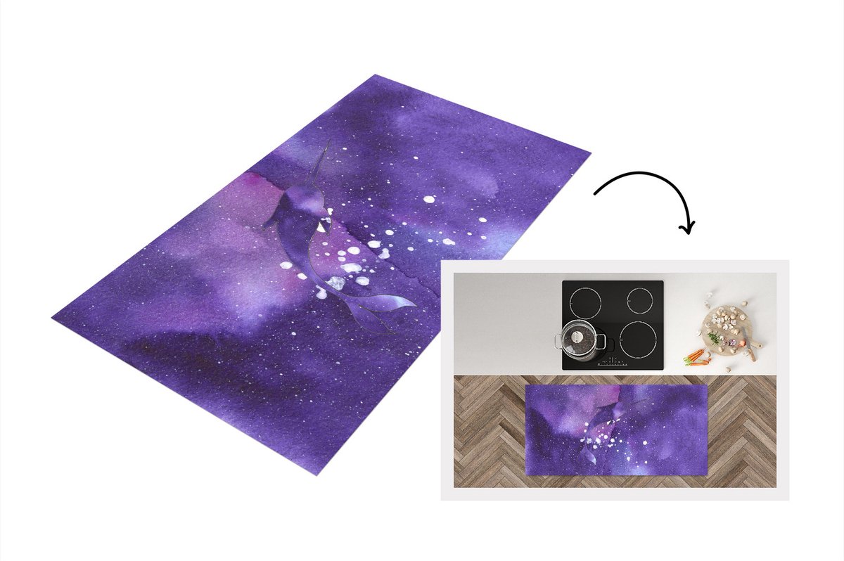 KitchenYeah Keukenloper - Loper keuken - Narwal - Ruimte - Kleur - Keukenloper vinyl multicolor, foto 2