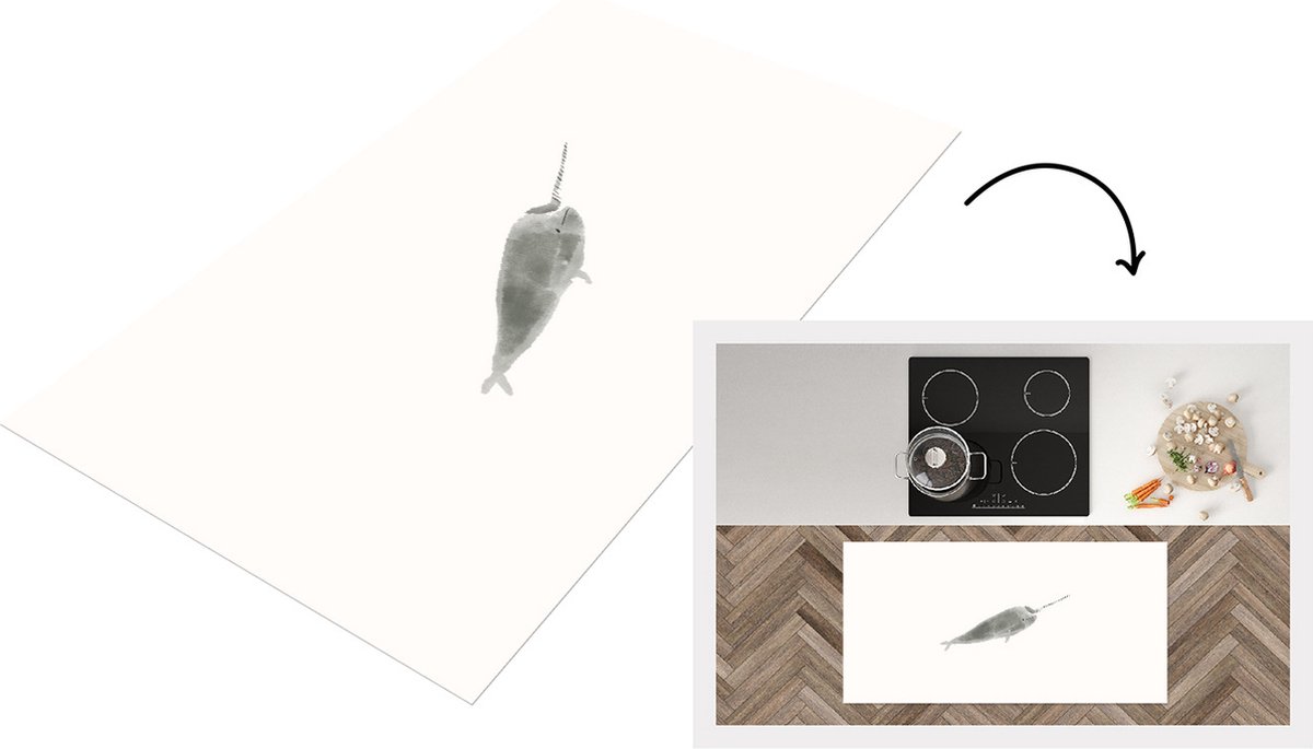 Keukenloper - Loper keuken - Narwal - Hoorn - Waterverf - 120x60 cm - Keukenloper vinyl