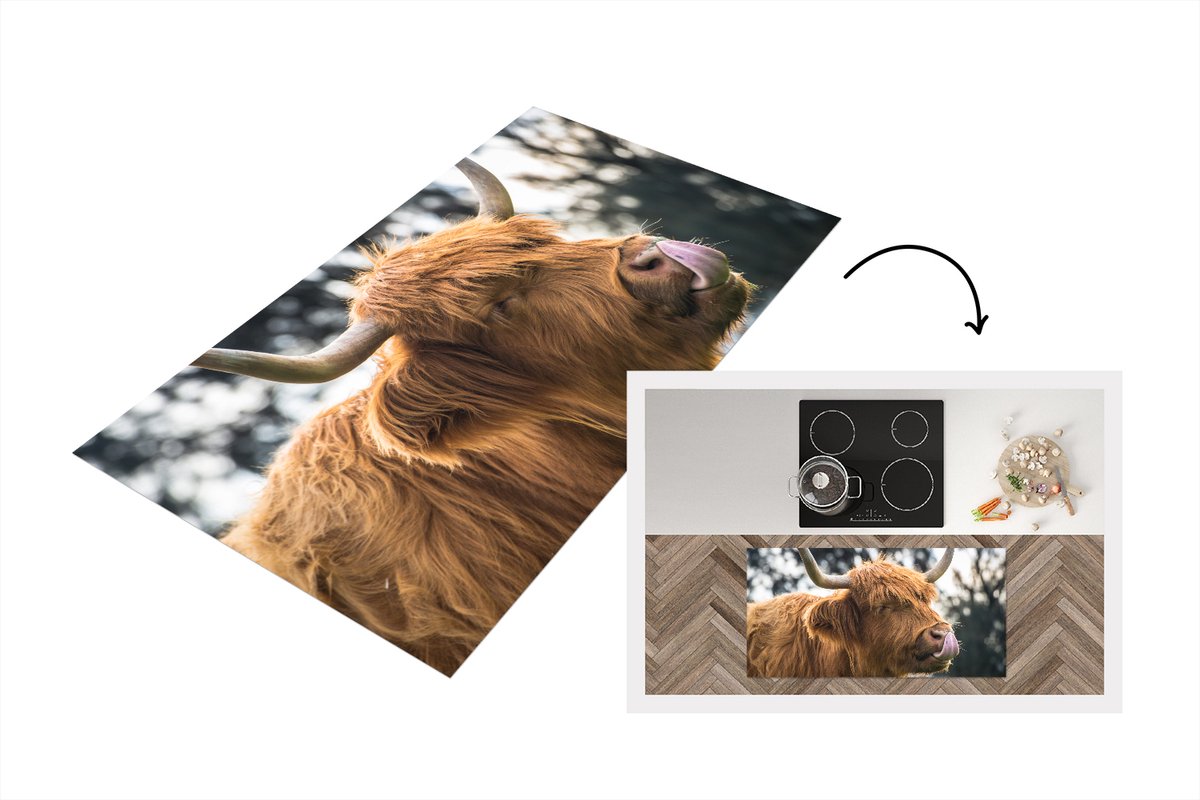 KitchenYeah Keukenloper - Loper keuken - Schotse Hooglander - Neus - Boom - 120x60 cm - Keukenloper vinyl Multicolor