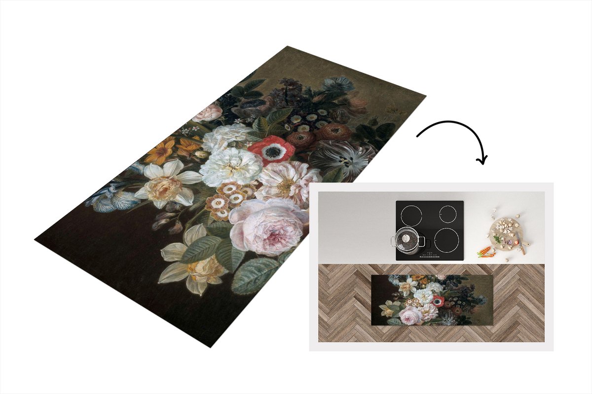 KitchenYeah Keukenloper - Loper keuken - Stilleven met bloemen - Schilderij van Eelke Jelles Eelkema - 120x50 cm - Keukenloper vinyl Multicolor