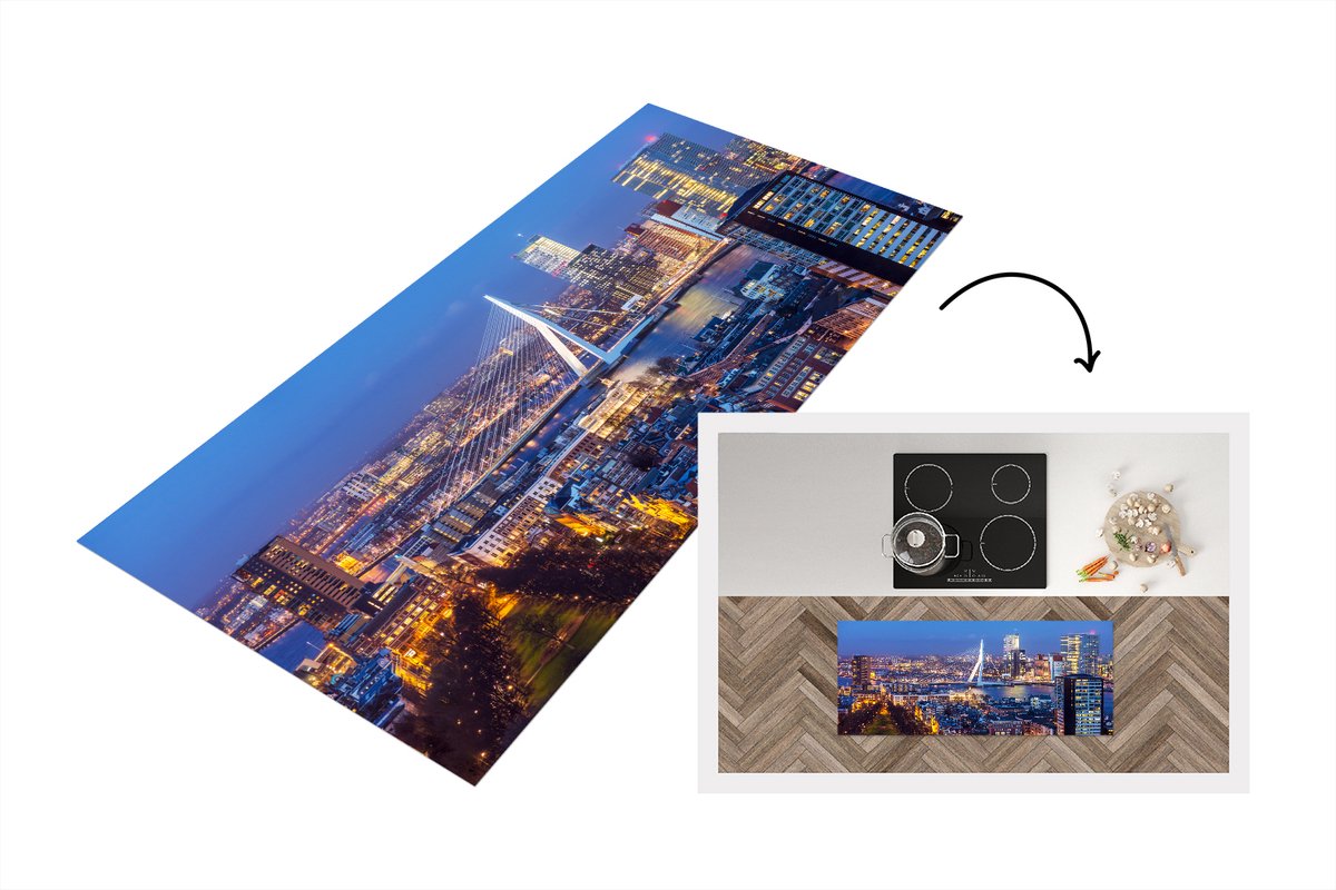 KitchenYeah Keukenloper - Loper keuken - Skyline - Erasmusbrug - Rotterdam - 120x50 cm - Keukenloper vinyl Multicolor