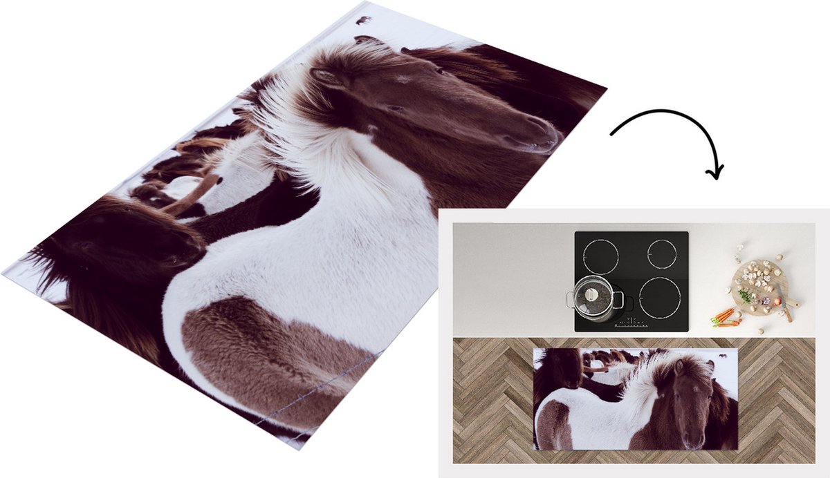 KitchenYeah Keukenloper - Loper keuken - Paard - Sneeuw - Wit - 120x60 cm - Keukenloper vinyl Multicolor