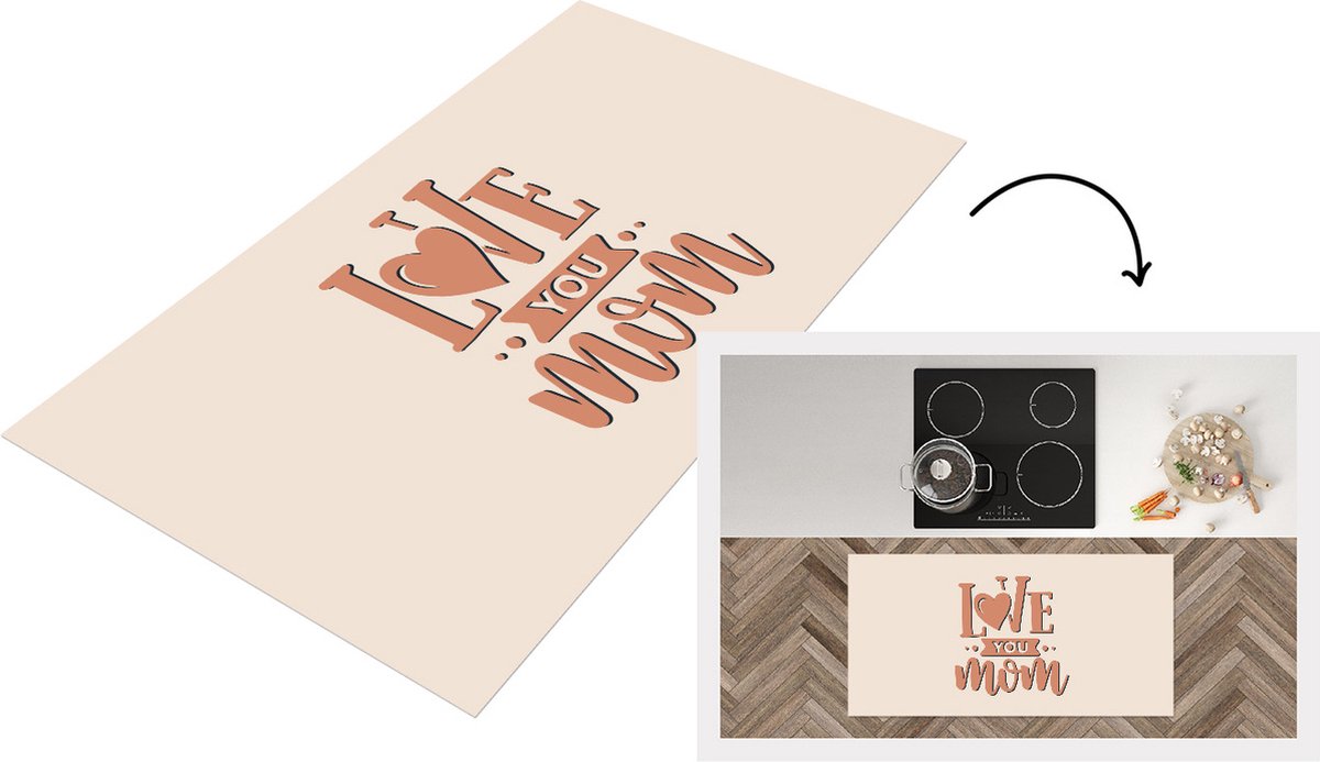 KitchenYeah Keukenloper - Loper keuken - Love you mom - Spreuken - Quotes - Mama - 120x60 cm - Keukenloper vinyl Multicolor