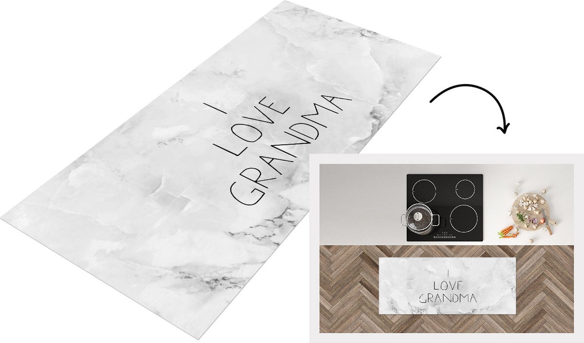 KitchenYeah Keukenloper - Loper keuken - Spreuken - Quotes I Love Grandma - Oma - Moederdag - Marmer - 120x50 cm - Keukenloper vinyl Multicolor
