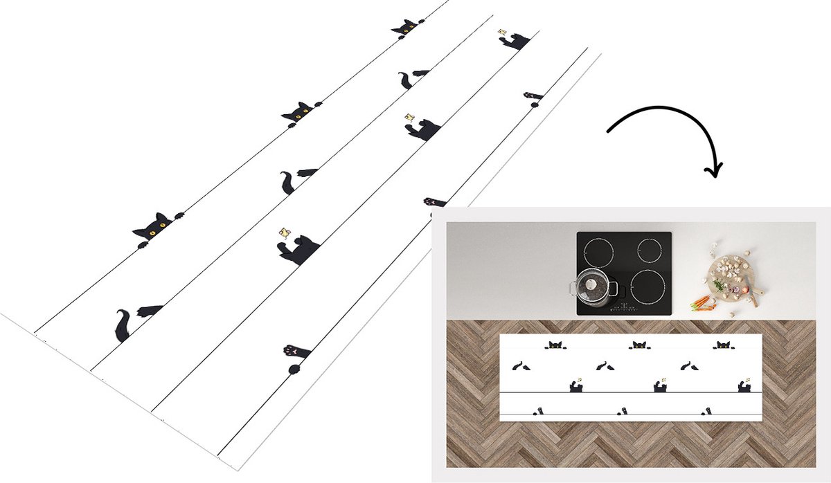 KitchenYeah Keukenloper - Loper keuken - Kat - Patronen - Muis - 180x60 cm - Keukenloper vinyl Multicolor
