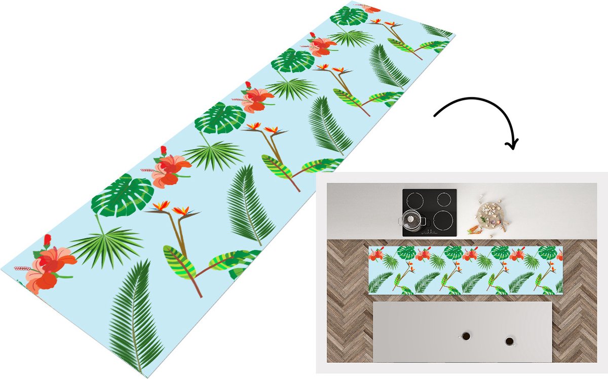 KitchenYeah Keukenloper - Loper keuken - Patronen - Planten - Jungle - Bloemen - 200x50 cm - Keukenloper vinyl Multicolor