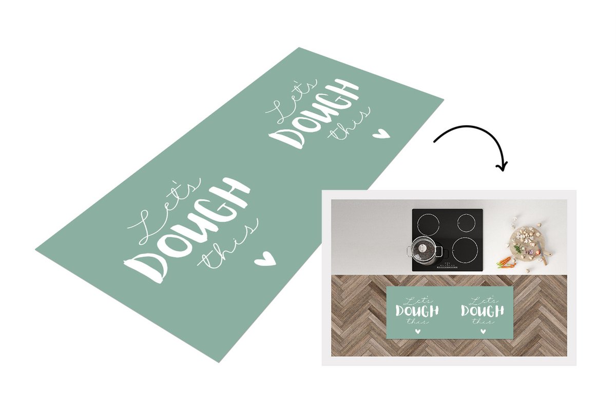 KitchenYeah Keukenloper - Loper keuken - Quotes - Koken - Let's Dough this - Taarten - Pizzas - Deeg - Keuken - Spreuken - 120x50 cm - Keukenloper vinyl Multicolor