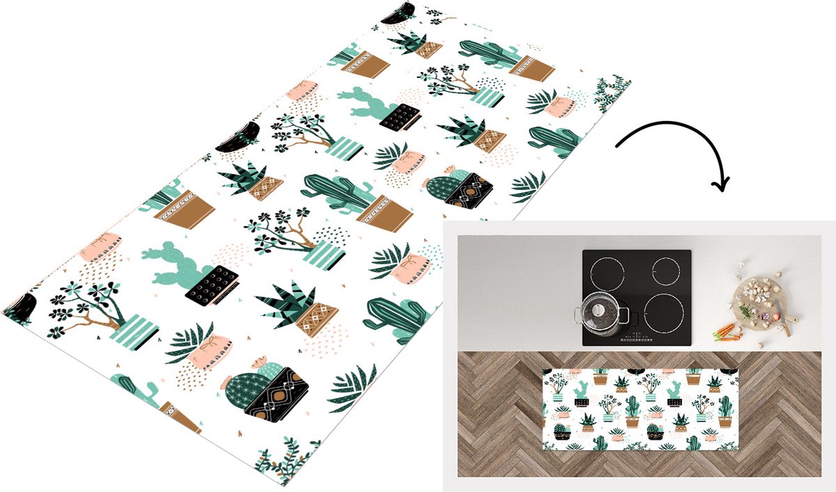 KitchenYeah Keukenloper - Loper keuken - Patronen - Cactus - Planten - 120x50 cm - Keukenloper vinyl Multicolor