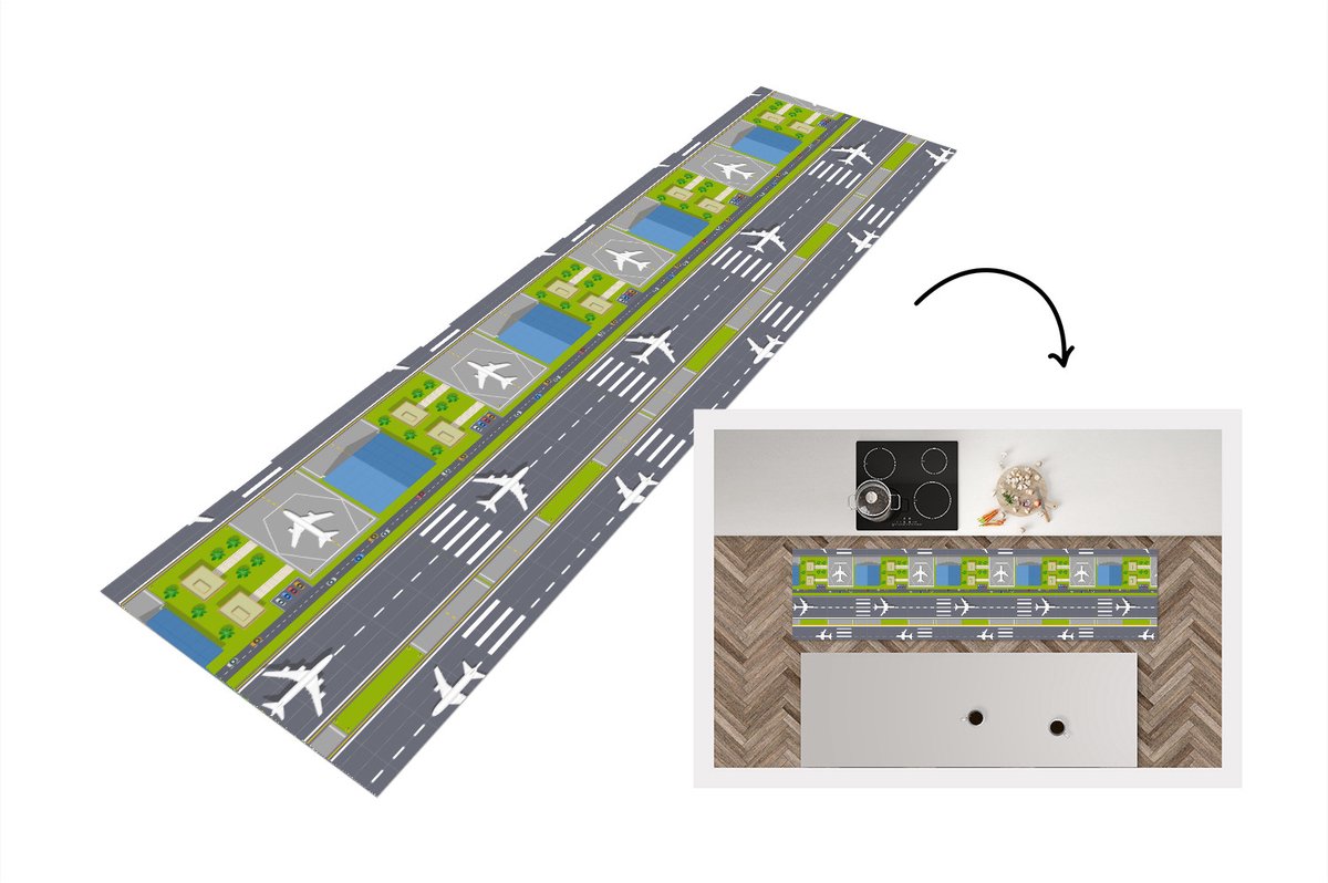 KitchenYeah Keukenloper - Loper keuken - Design - Vliegveld - Vliegtuig - Keukenloper vinyl multicolor, foto 6